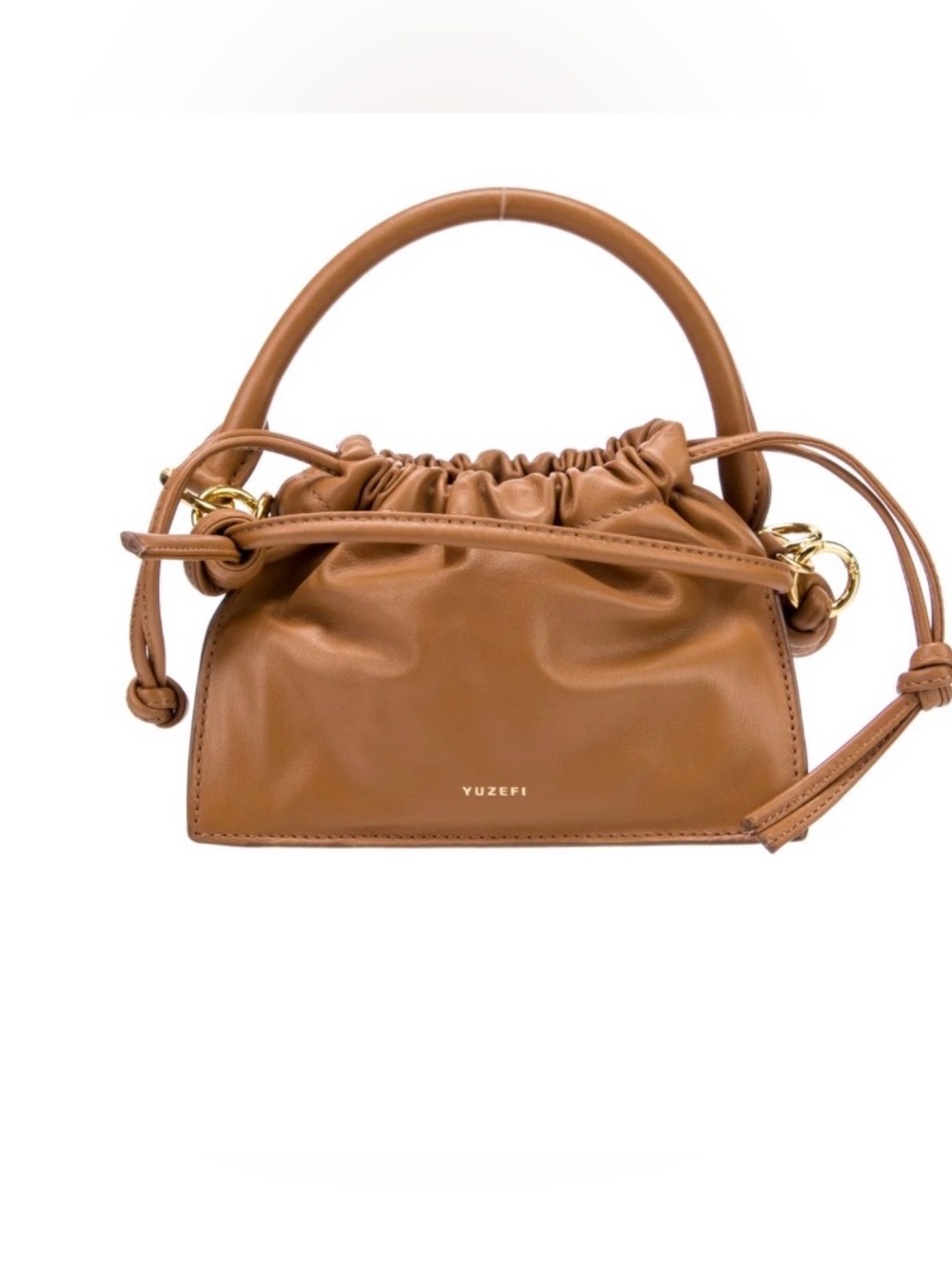 Yuzefi Tan Leather Mini Crossbody Top-Handle Bag